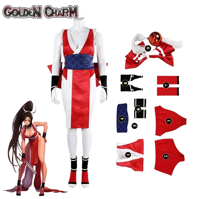 Street Fighter 6 Mai Shiranui Cosplay Costume Set Wig Belt Tail Props Sexy Anime Party Halloween Outfit XS-XXXL Full Roleplay