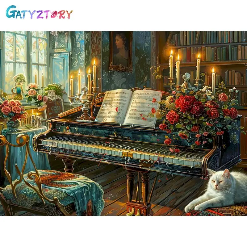 

GATYZTORY Painting By Number Piano House Diy Picture By Numbers Scenery Acrylic On Canvas For Wall Art Living Room Decor