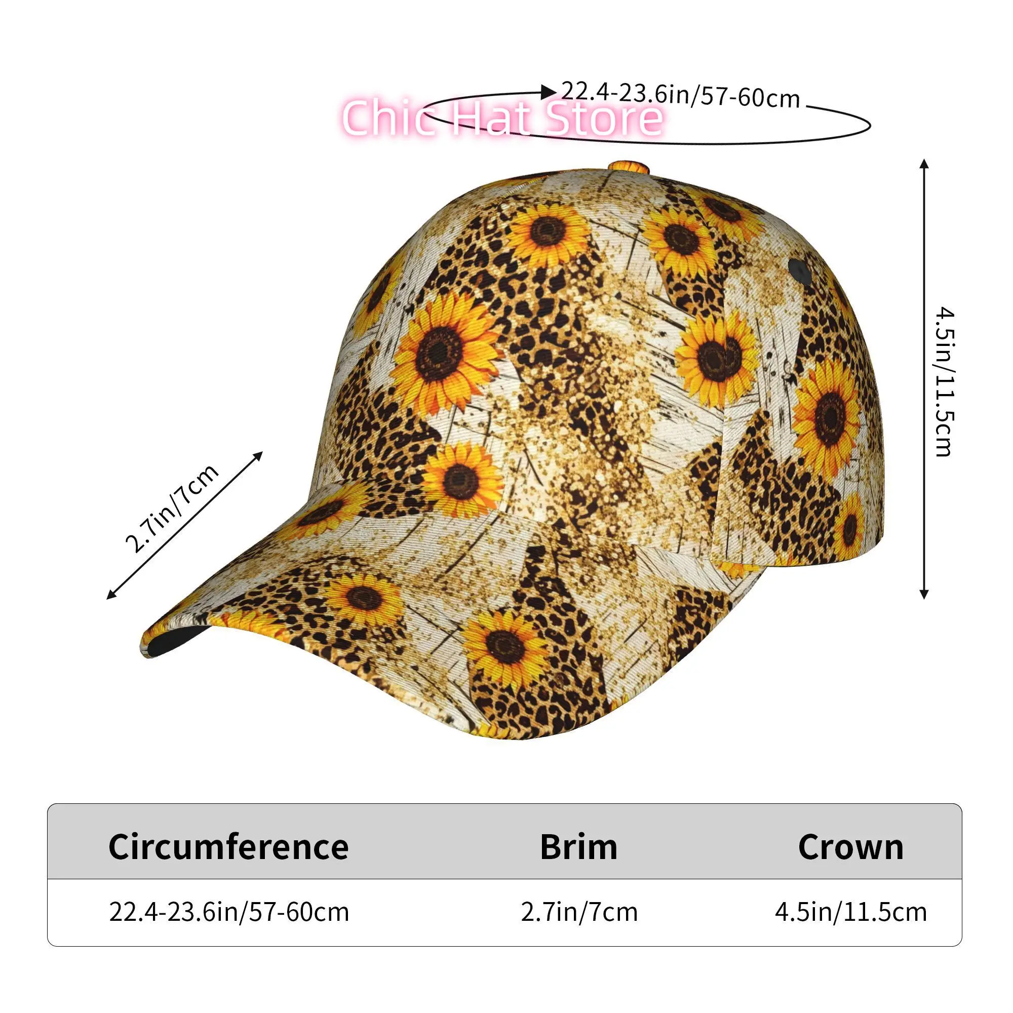 Sunflower Leopard Print Pattern, Fashionable Printed Baseball Cap, Curved Brim Baseball Cap, Sports Running Cap, Adjustable Base