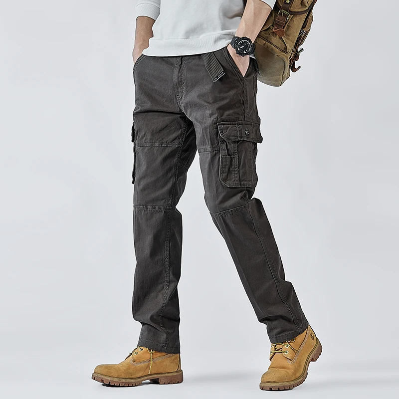 

Men Straight Slim Cargo Pants Men Plus Size Multi Pocket Stretch Casual Pants Men Outdoor Hiking Wear Resistant Military Pants
