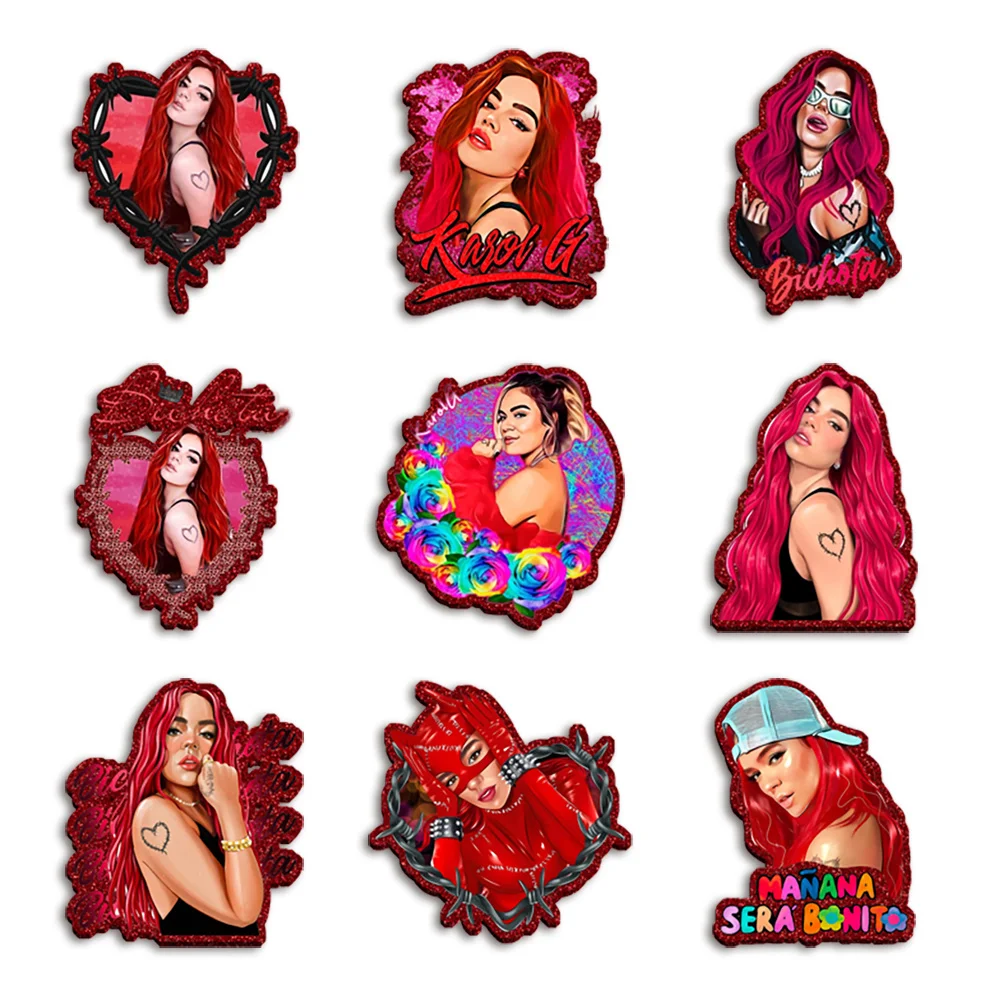 5pcs Famous Singers Karol Chunky Color Glitter Acrylic Flatback for Badge Hair Bow Keychain Reel Clip Decoration