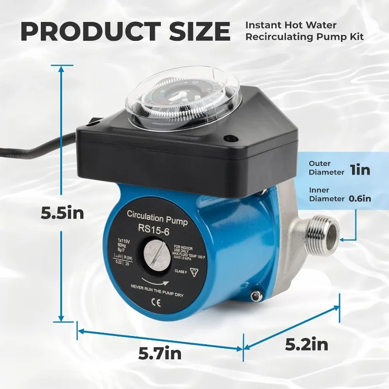 

Hot Water Recirculation Pump System with Programmable Timer for Tank Water Heaters, Instant Hot Water, Sensor Valve