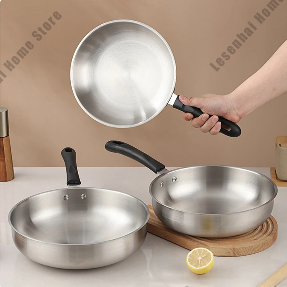 Edelstahl Antihaft-Bratpfanne Haushalt dicke unbeschichtete Bratpfanne Gasherd Induktion sherd Universal-Pfanne mit flachem Boden