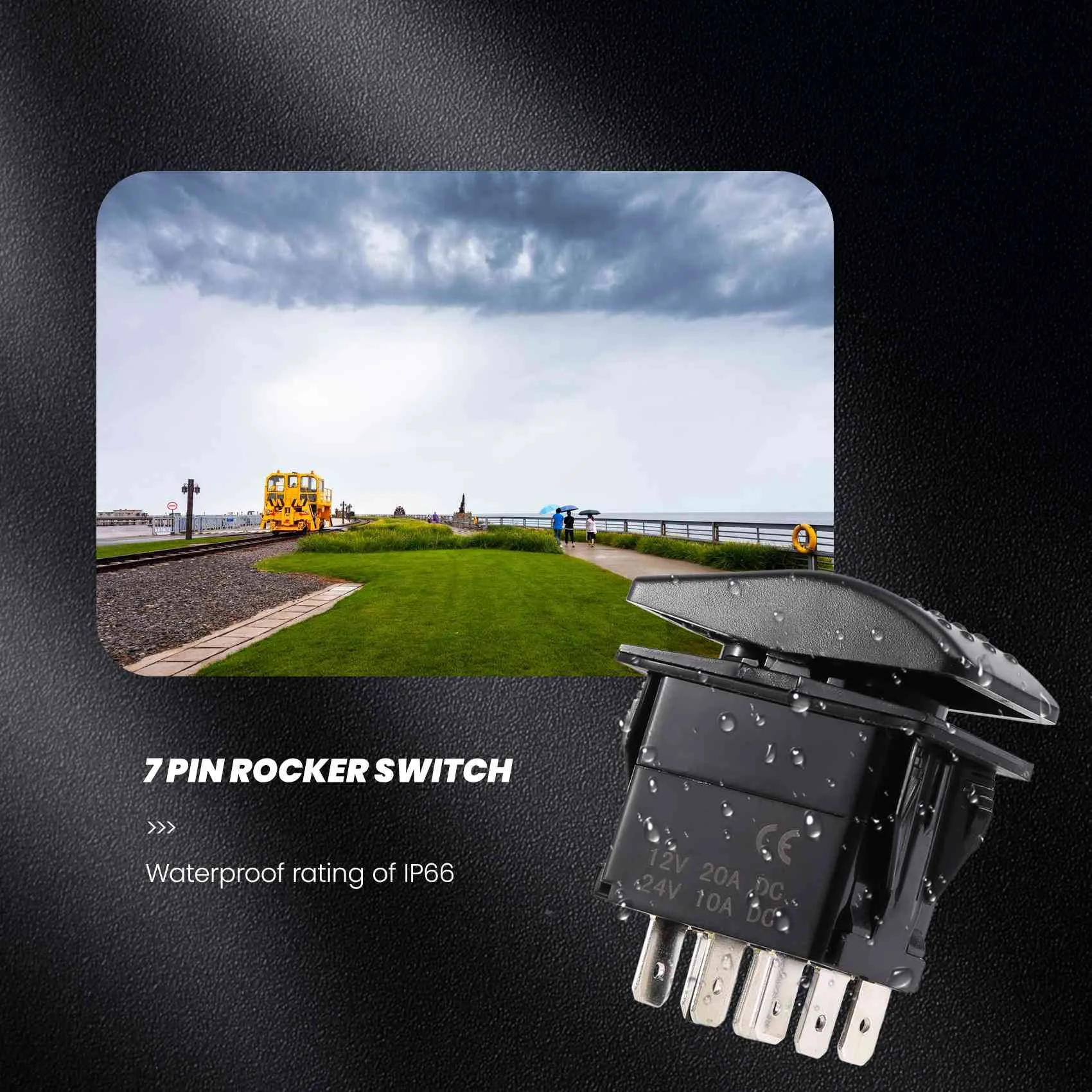 12V 20A Winch In Winch ON-OFF-ON Rocker Switch 7 Pin LED greenJAS