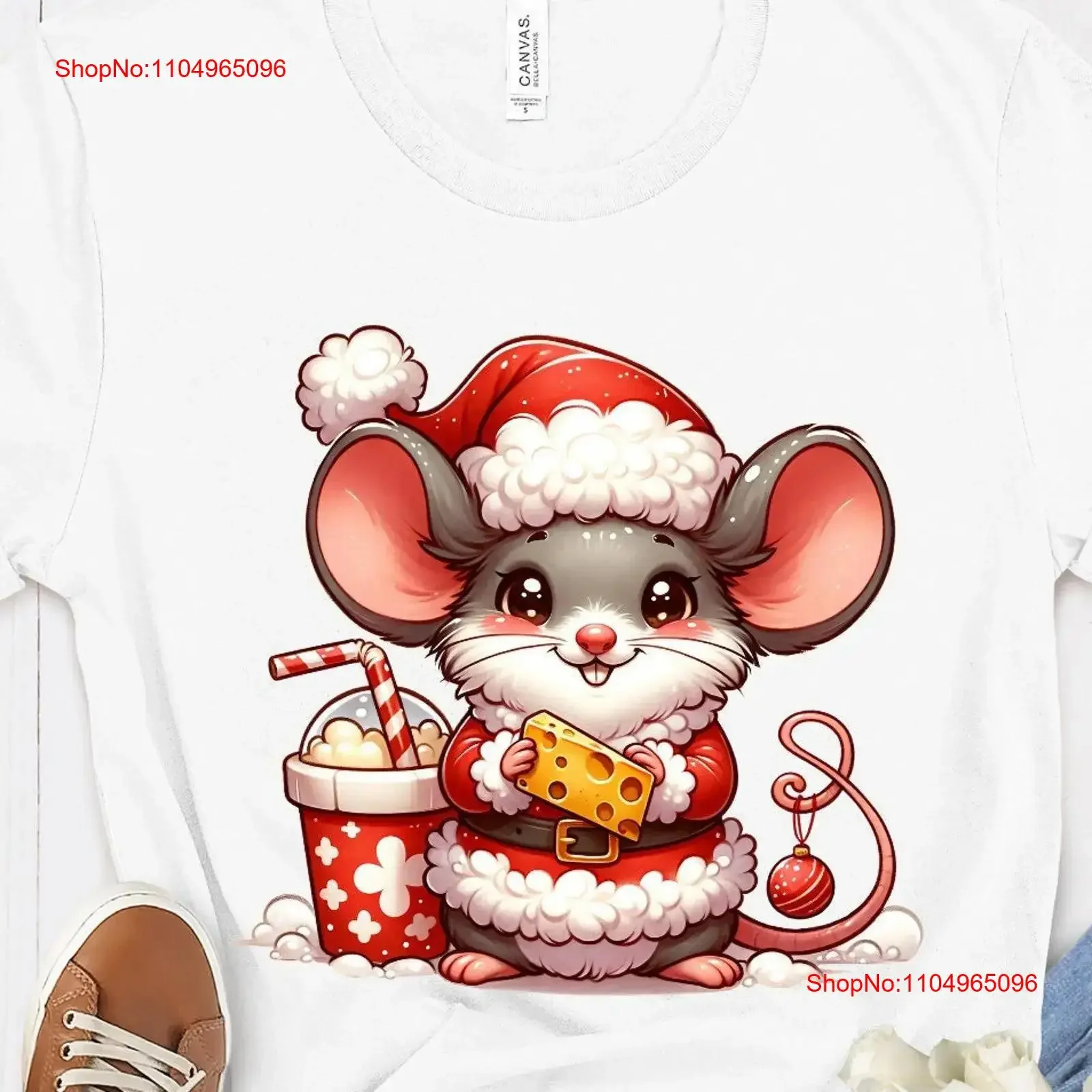 تي شيرت عيد الميلاد ماوس سانتا كلوز مع قبعة عيد الميلاد والجبن والبهلوان تصميم DTG PrinT فكرة عطلة مثالية عتيقة مغسولة #1