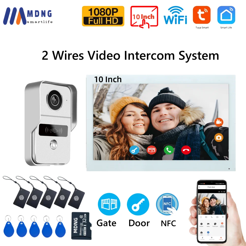 Tuya Smart Wifi Video Door Entry Phone System 10 Inch Wireless Apartment Doorbell WIFI Video Doorphone Doorbell Camera 2 Wires