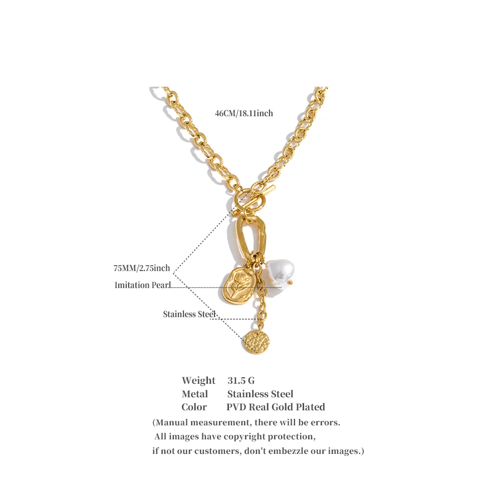 Yhpup Halskette mit Blumenanhänger aus Edelstahl mit Imitationsperlen, anlaufbeständige Metall-Statement-Kette, Modeschmuck, Geschenk – Detail 1