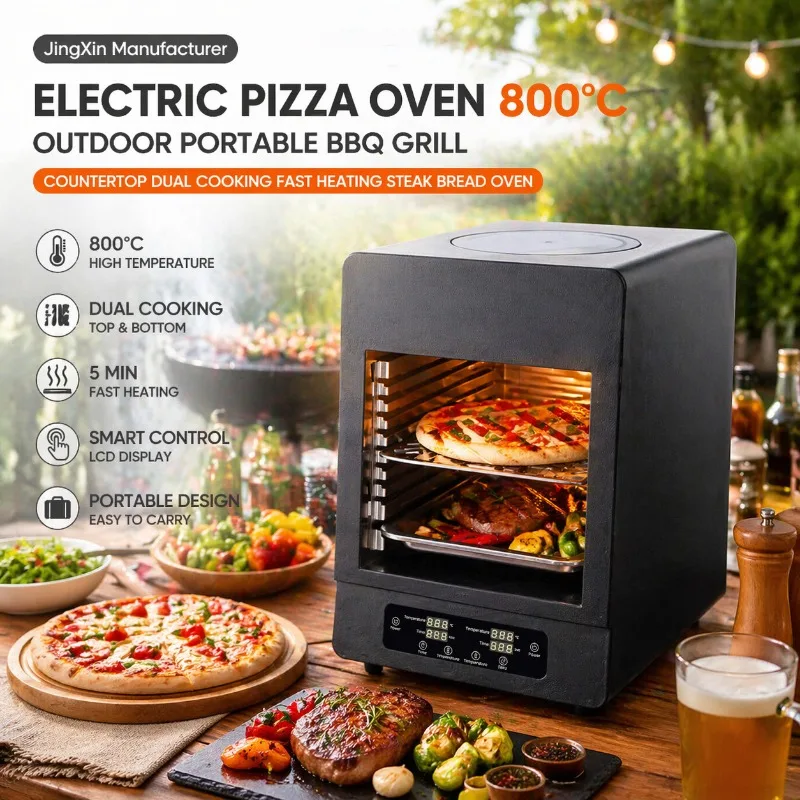 Manufacturer Electric Pizza Oven 800℃ Outdoor Portable Grill Countertop Dual Cooking Fast Heating Steak Bread Oven