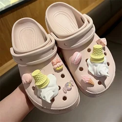 Summer Cute Ice Cream 3D Shoe Accessory Set Charm DIY Detachable Men's And Women's Wooden Clogs Sandals Buckle