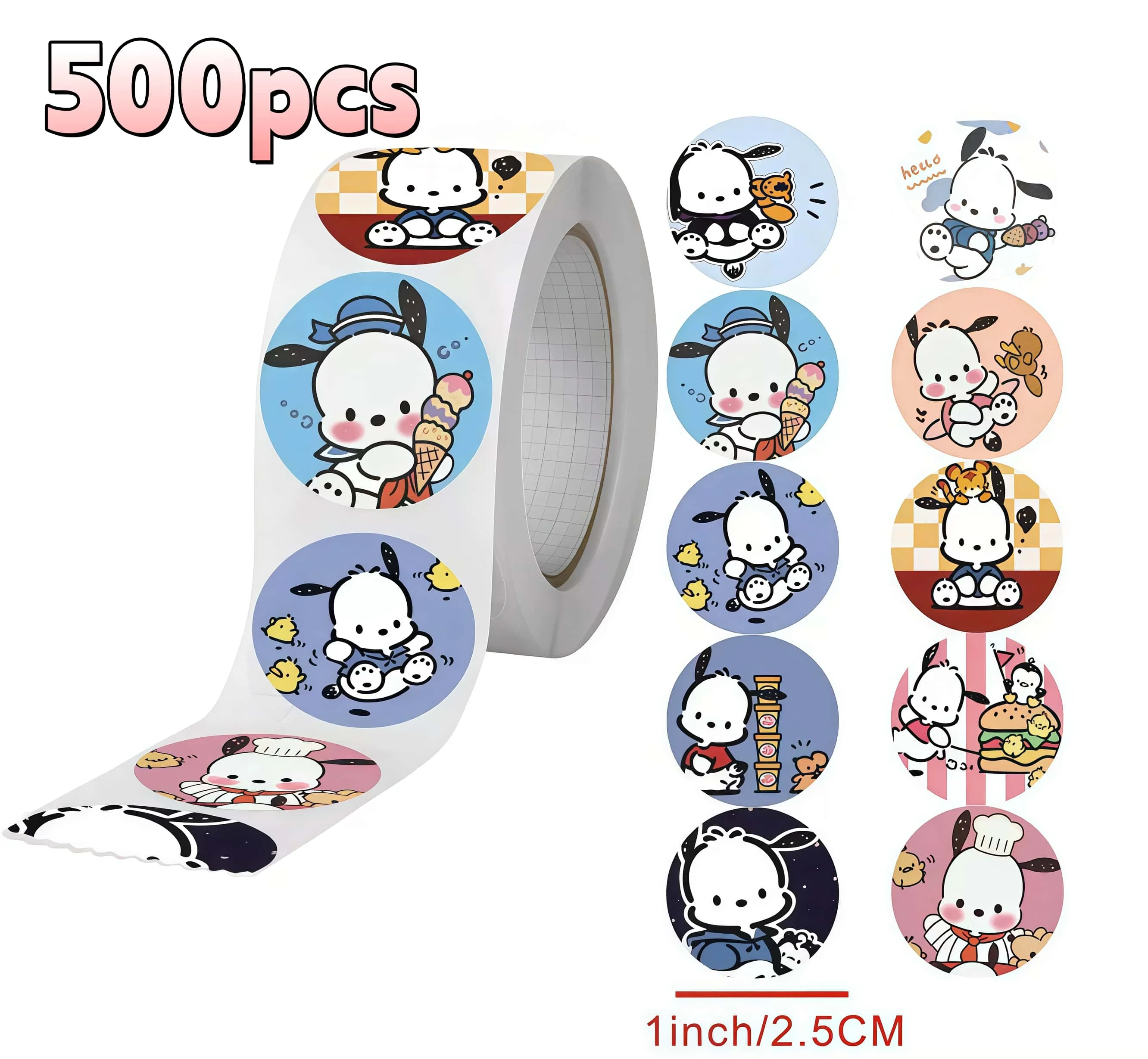 

500Pcs Sanrio Pochacco Kawaii Stickers, Cute Cartoon Design Decals for DIY, Journal & Gift Embellishment
