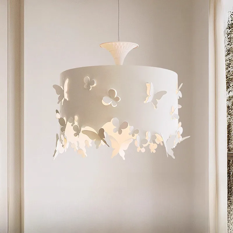 

French Cream White Butterfly Art Pendant Lights Bedroom Study Restaurant Bar Coffee Shop Modern Creative Romantic Hanging Lamps