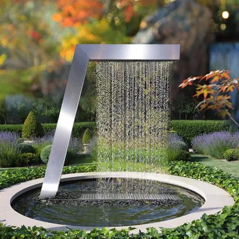 Deposit Price Flowing Water Sculpture Mirror Water Curtain Decoration Large Square Spray Hollow Luminous Landscape