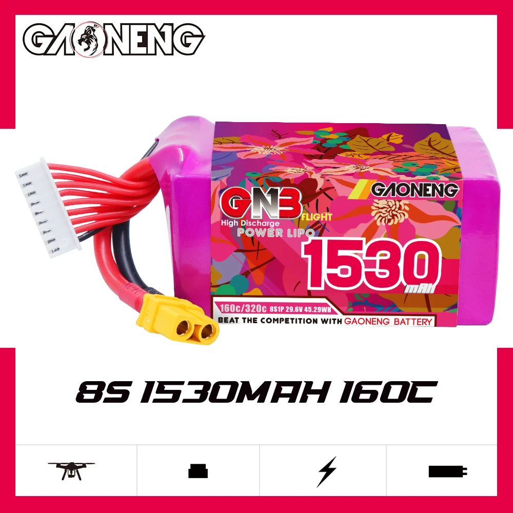 2Pcs GNB Lipo Battery 8S 29.6V 1530mAh 160C/320C With XT60 Plug for RC FPV Drone Quadcopter Airplane Helicopter Parts Hobby