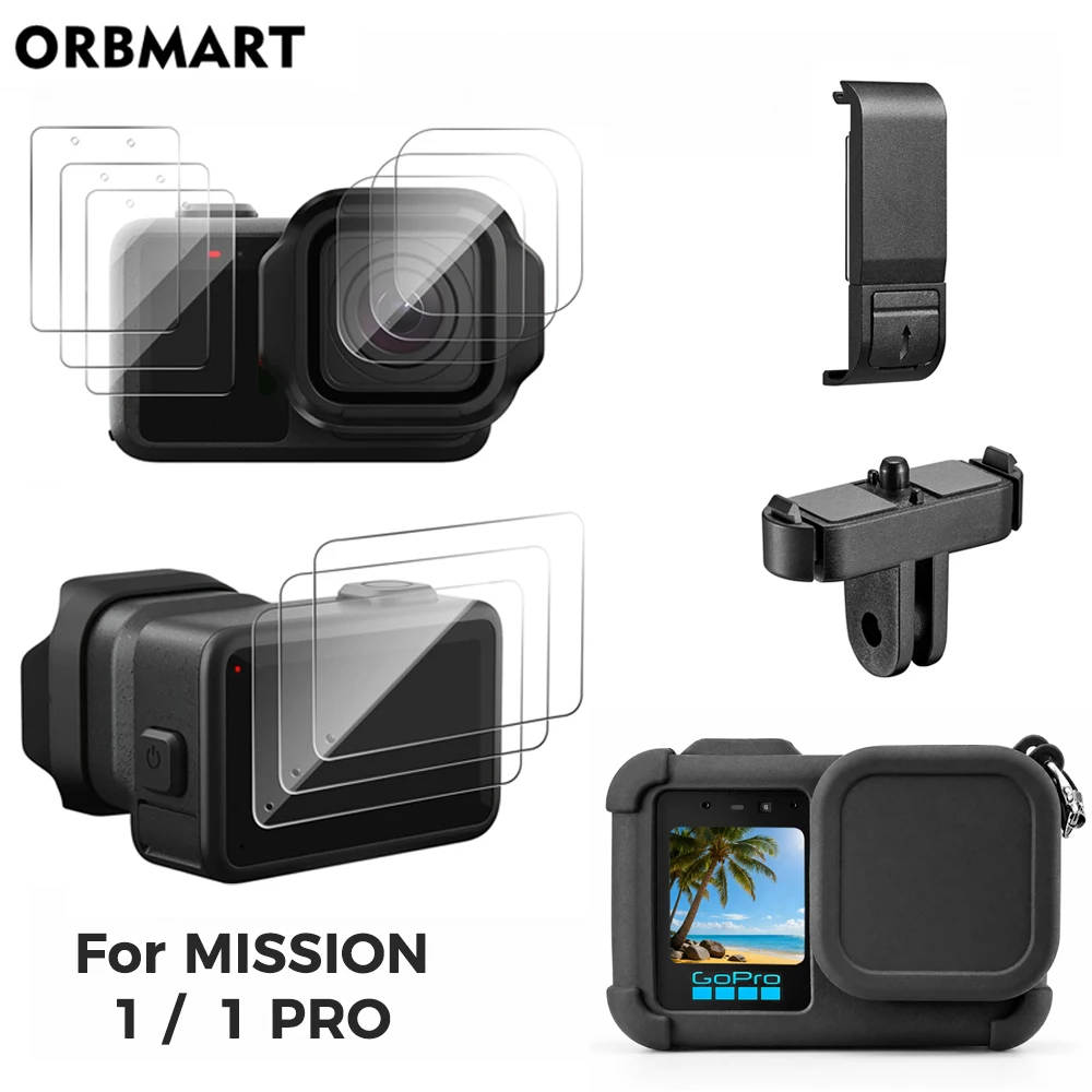 For GoPro Mission 1/1 Pro Accessories, Tempered Glass Protector Silicone Case Magnetic Mount Foldable Rechargeable Battery Door