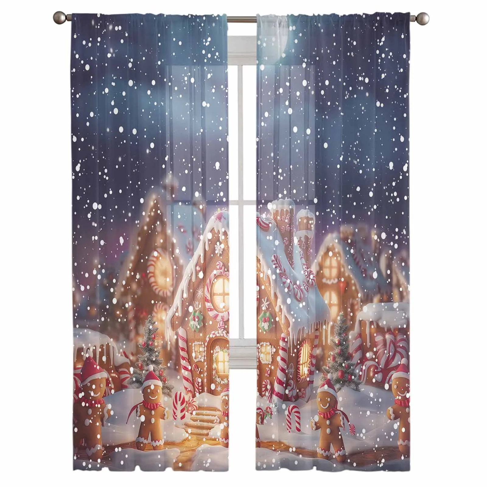 Christmas Candy Winter Curtains For Living Room Sheer Curtain Bedroom Veil Organza Decorative Drapes