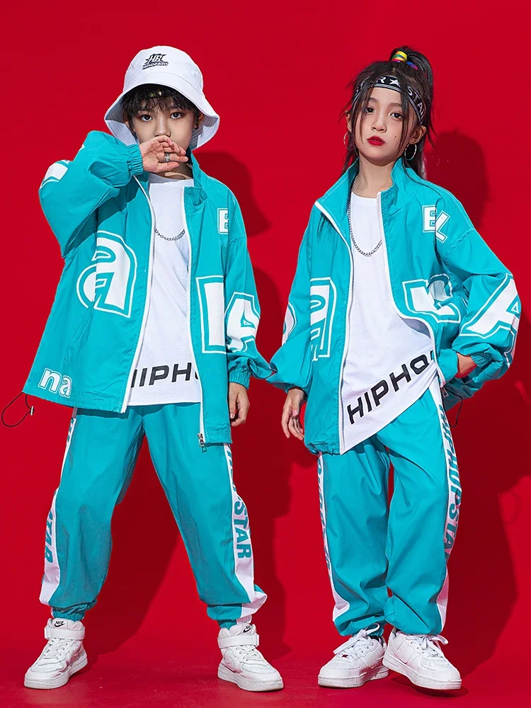 Vêtements Hip Hop pour enfants, manteau bleu, pantalon, tenue de danse de rue pour garçons, tenue Kpop pour filles, vêtements de scène pour jazz, BL9968