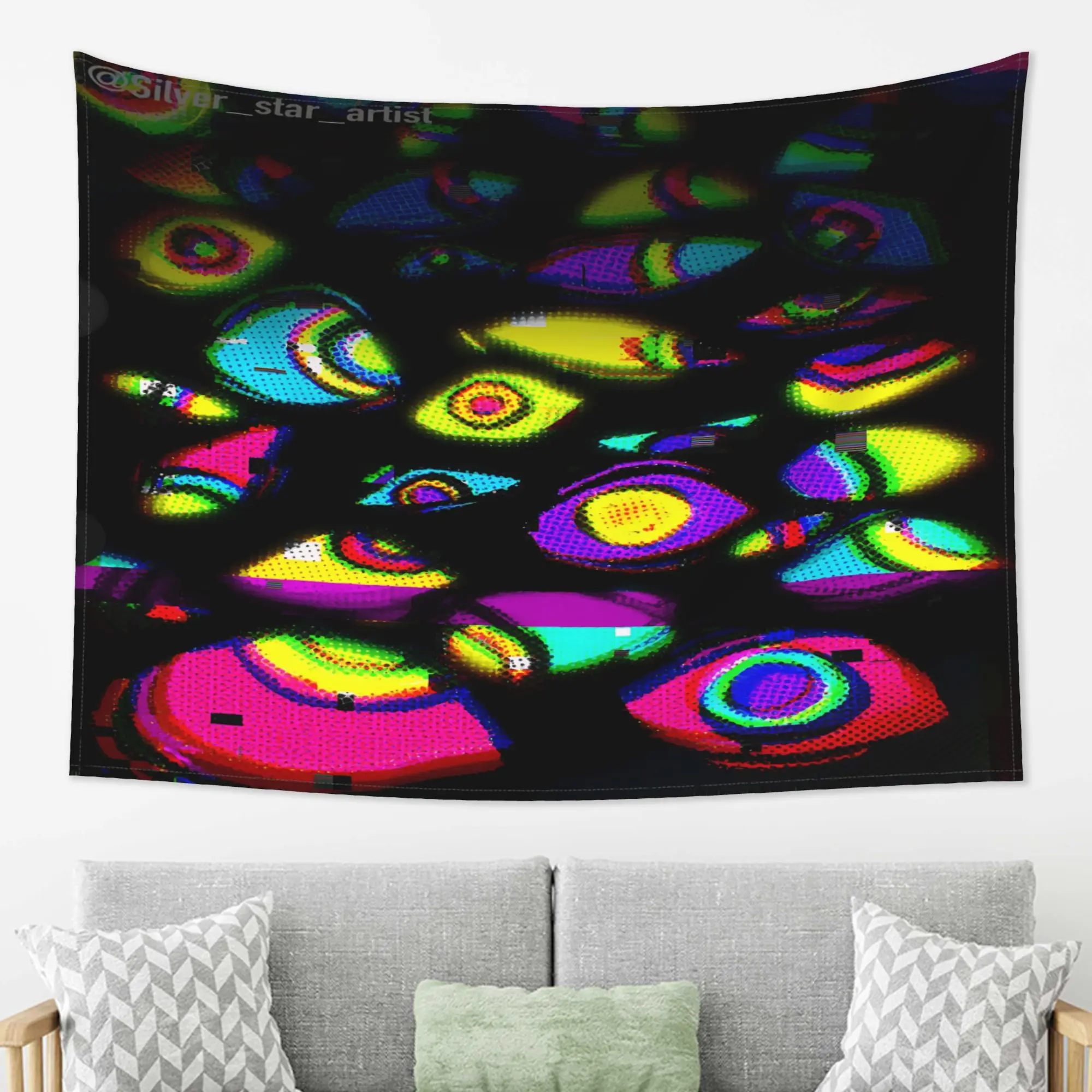Vibrant Abstract Eye Print Tapestry Wall Hanging Boho Psychedelic Decor Art for Living Room Bedroom Apartment Home Gift