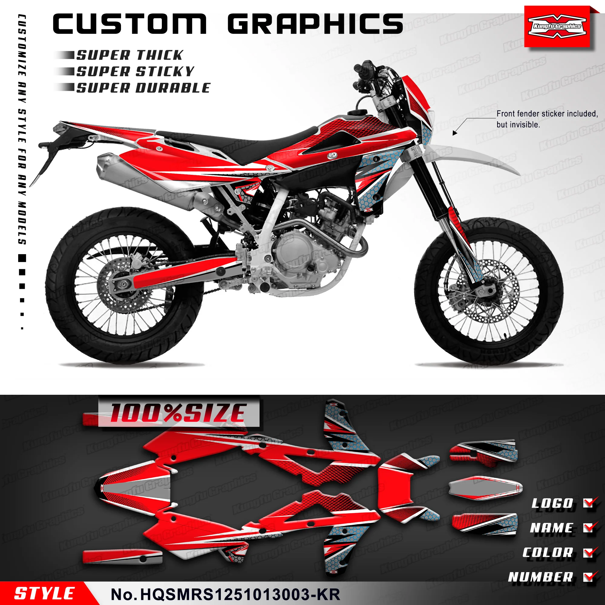 KUNGFU GRAPHICS Restyled Stickers Wrap Design for Husqvarna SM SMR SMS 125 2010 2011 2012 2013, HQSMRS1251013003-KR