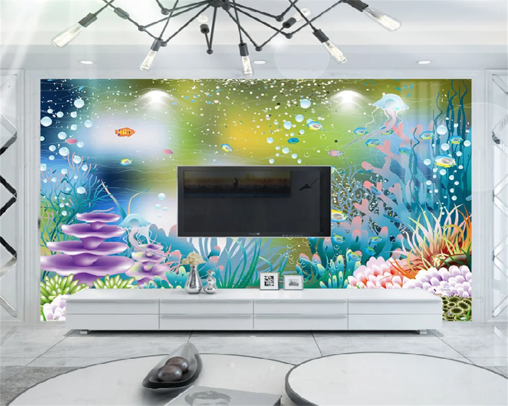 

wellyu papel de parede custom wallpaper fantasy underwater world 3d dolphin coral reef background wall mural papier peint behang