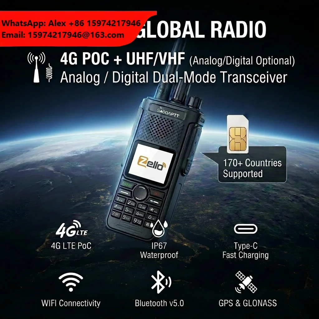 GaodaPTT R5 4G POC+DMR+Analog VHF/UHF Zello Android WalkieTalkie IP67 GPS WiFi SIM Type-C OEM/ODM