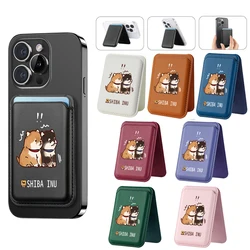 Deluxe upgrade Magnetic Shiba Inu purse Hide Stand for iPhone 16 15 14 13 Leather Card Phone Holder for Pocket Cover