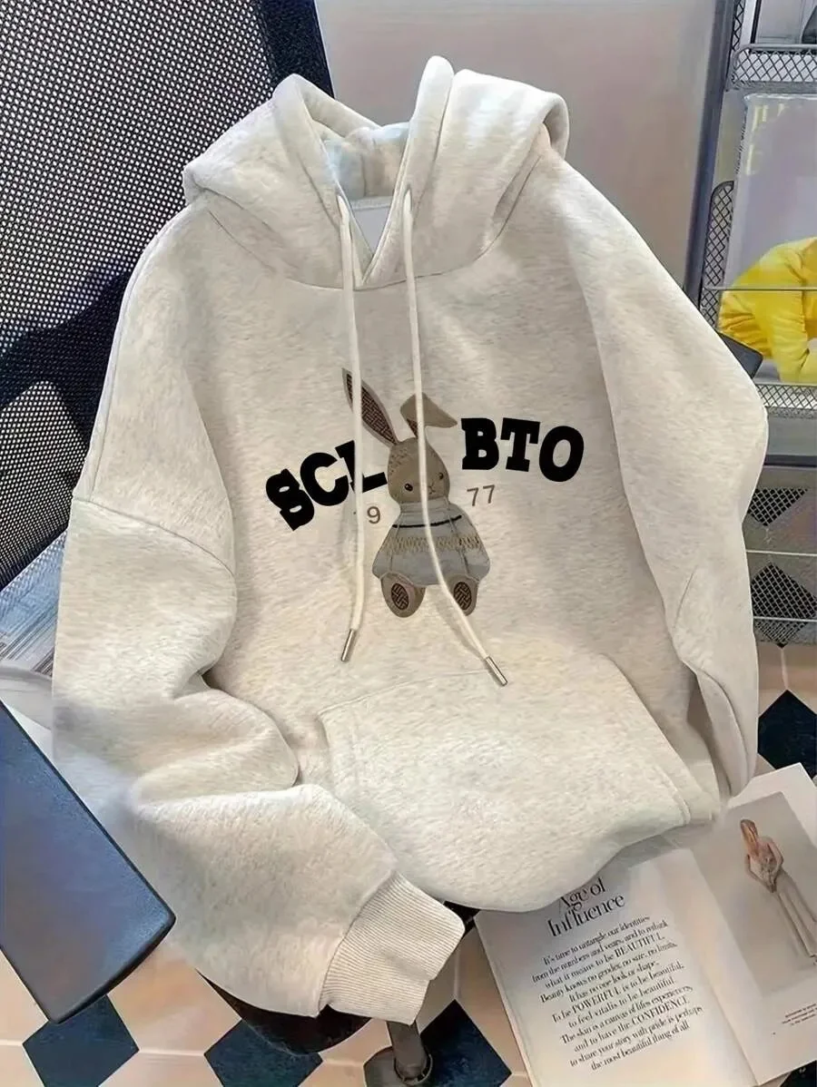

Casual Cotton Hoodie with Cute Bunny Motif and Distinctive "SCL BTO 9 77" Detail for A Playful Look Mysterious "SCL BTO 9 77"