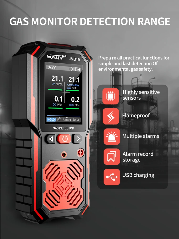 JMS19 휴대용 4 가스 감지 EX H2S O2 CO LEL 누출 감지 및 경보 기능 포함