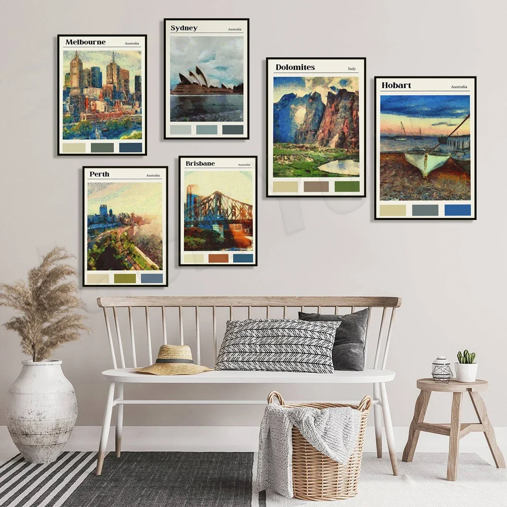 Italian Dolomites, Venice, Rome, Milan, Florence, Hobart Australia, Sydney, Brisbane, Melbourne, Perth Canvas Art Travel Poster