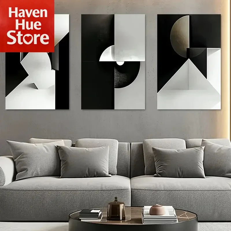 3 Stück Leinwand-Poster, moderne Kunst, schwarz-weiße Geometrie-Blöcke, Poster, Wandkunst, Schlafzimmer, Wohnzimmer, Flur, Dekoration, ideales Geschenk, fr