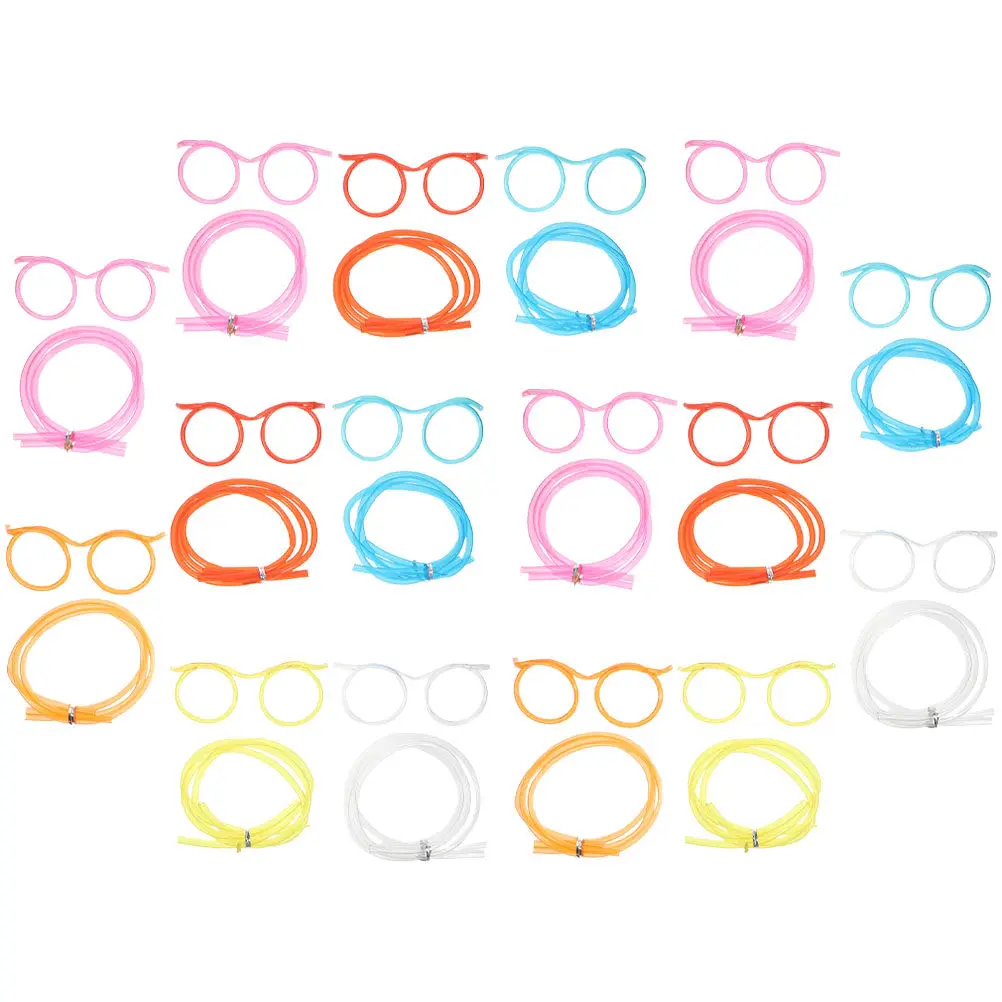 

16Pcs Funny Glasses Straws Colored Eyeglasses DIY Straw Glasses Novelty Party Supplies Creative Drinking Straw Gift for Teens