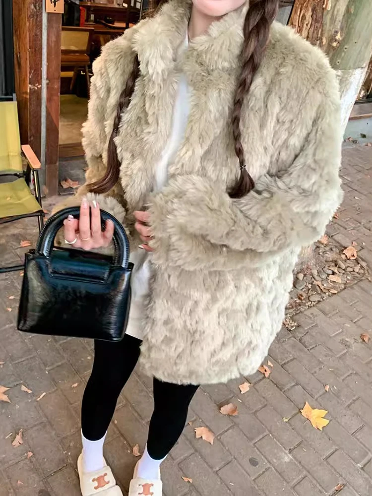 UCXQ Lamswollen Jas Dames 2024 Herfst Winter Nieuwe Koreaanse Stijl Revers Lange Mouwen Effen Kleur Streetwear Dikke Jassen Z1715