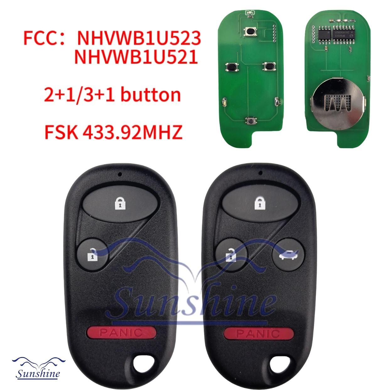

Sunshine 2+1/3+1Buttons Keyless Entry Remote key For Honda NHVWB1U521 433Mhz For Civic 2001 -2005 NHVWB1U523 key