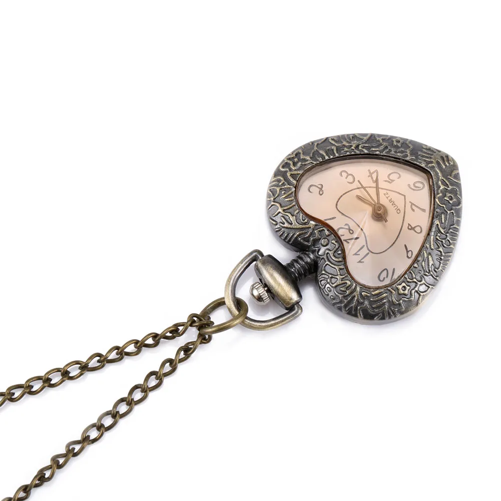 Fashion Vintage Retro Quartz Pocket Watch Love Heart Shape Glass Pendant Sweater Chain Clock Necklace Gifts LL@17