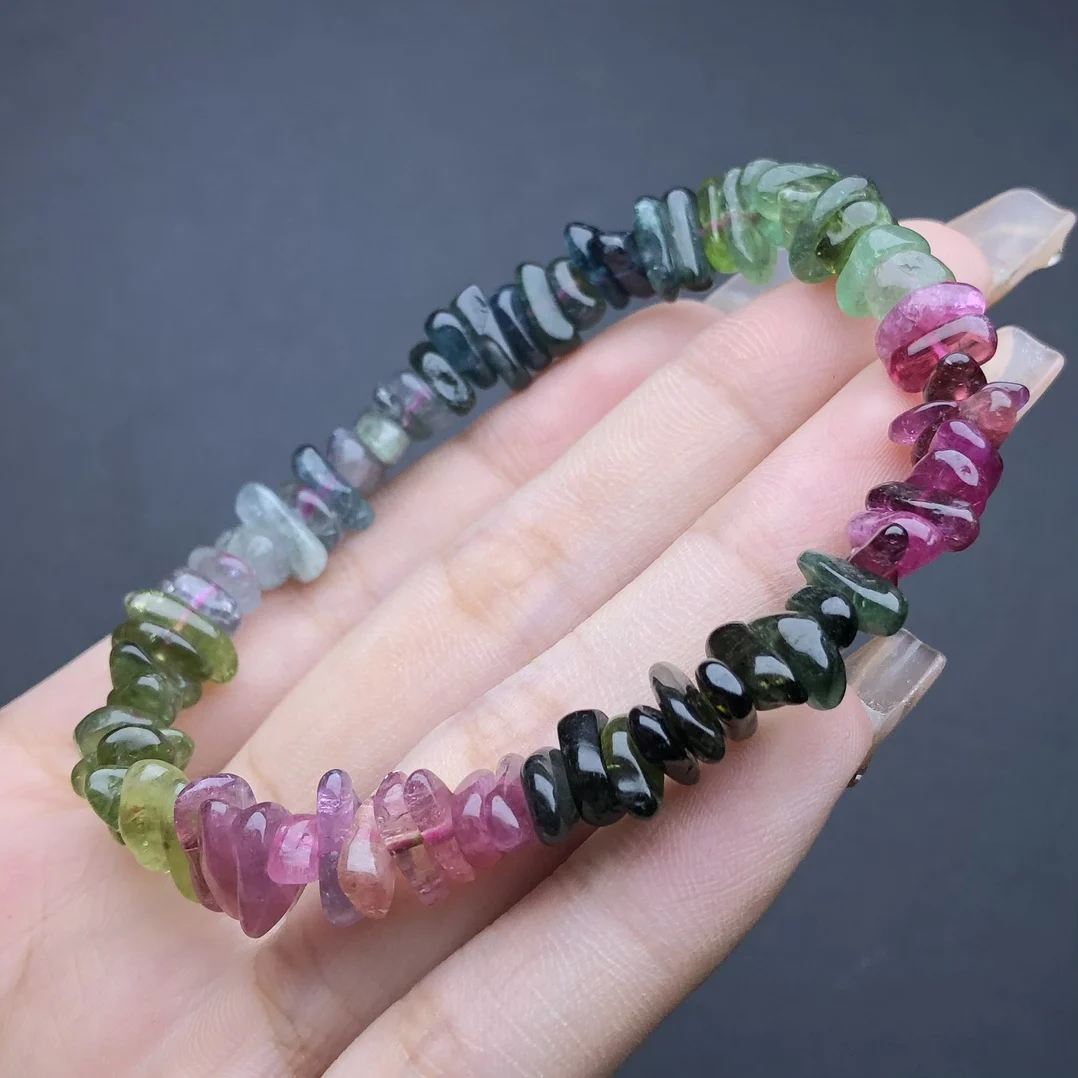 Natural Tourmaline Gravel Stone Bracelet Simple Energy Elastic Bracelet Academic Magnetic Field Jewelry Party Gift 1PCS