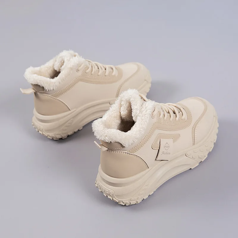 

Winter Fleece Lined Thick Heel Anti-slip High Top Women's Casual Shoes Wear Resistant Comfortable Cotton Shoes Business Casua...