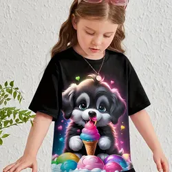 Childrens Clothing Girl Clothes Short Sleeve Girl T-Shirt Cartoon Animals Print Casual O-Neck Girl Top Tee Kids Summer Clothes﻿