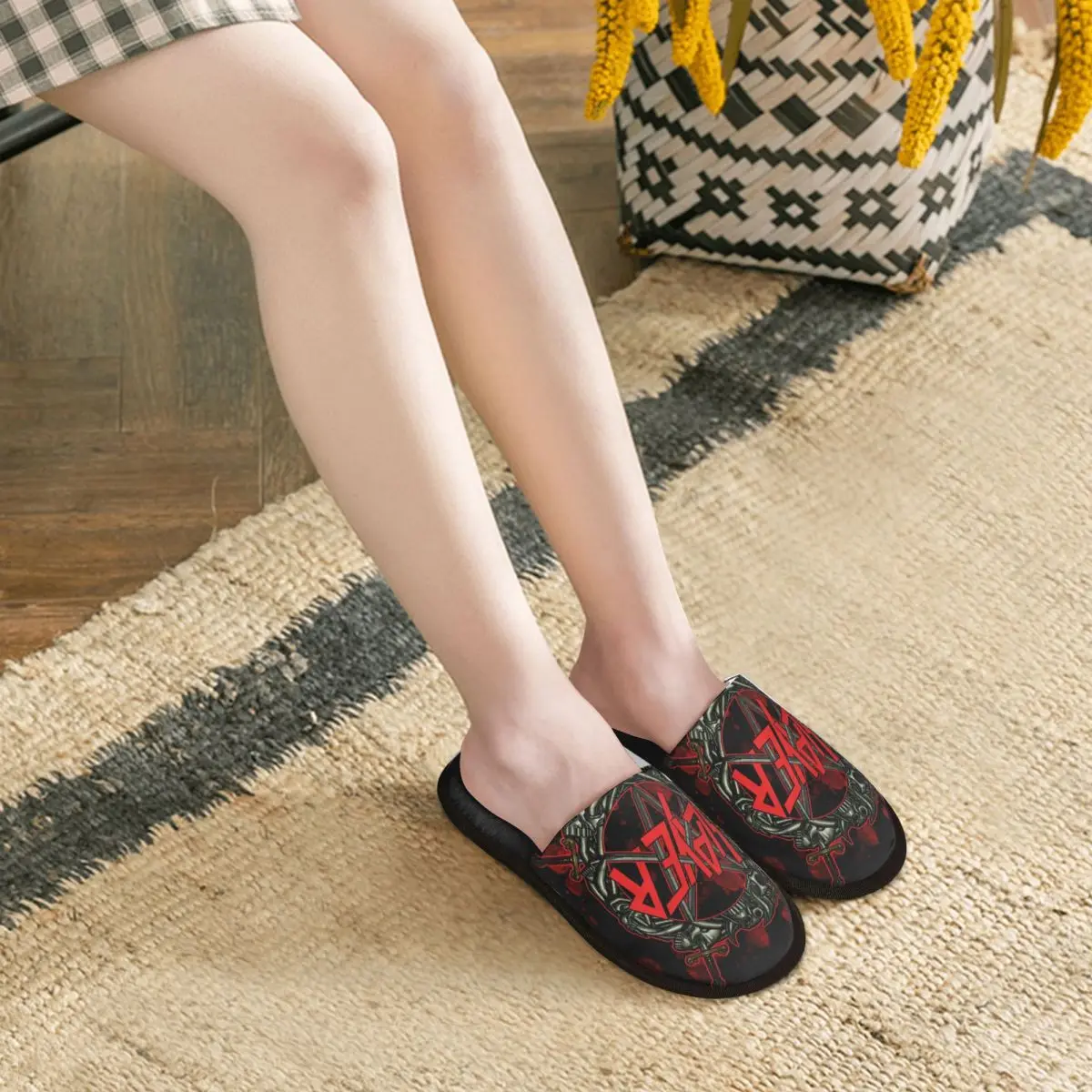 Heavy Metal Rock Slayers Logo House Slippers Women Cozy Memory Foam Thrash Band Slip On Bedroom Slipper Shoes