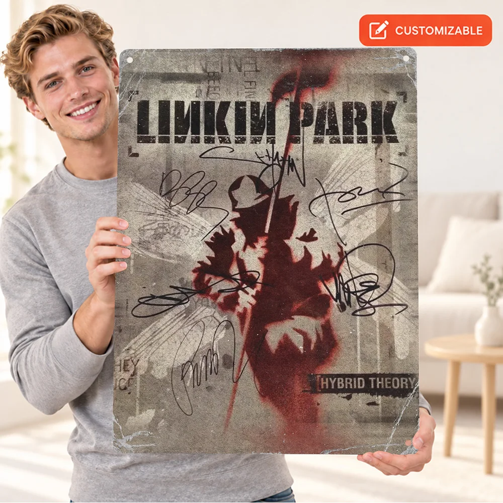 Linkin Park Hybrid Theory Album Printed Poster Personalized Aluminum Metal Sign Black And White Style Wall Art For Music Room