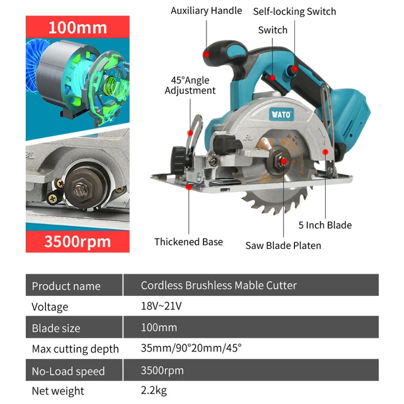 Imagem -02 - Ato-brushless Serra Circular Elétrica com Blade sem Fio Serra Circular Carpintaria Corte Serrar Makita Bateria 18v