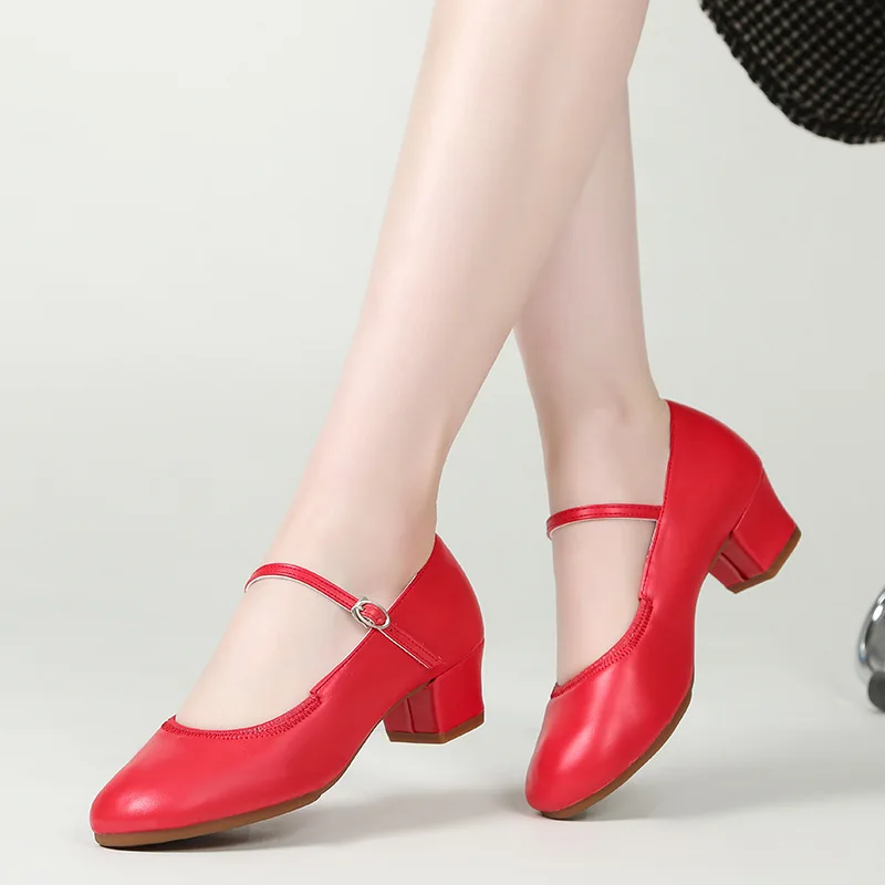 Zapatos de baile multicolores de tacón bajo de cuero suave para mujer, zapatos de salón de tacón medio para adultos, zapatos de baile de salón para madres