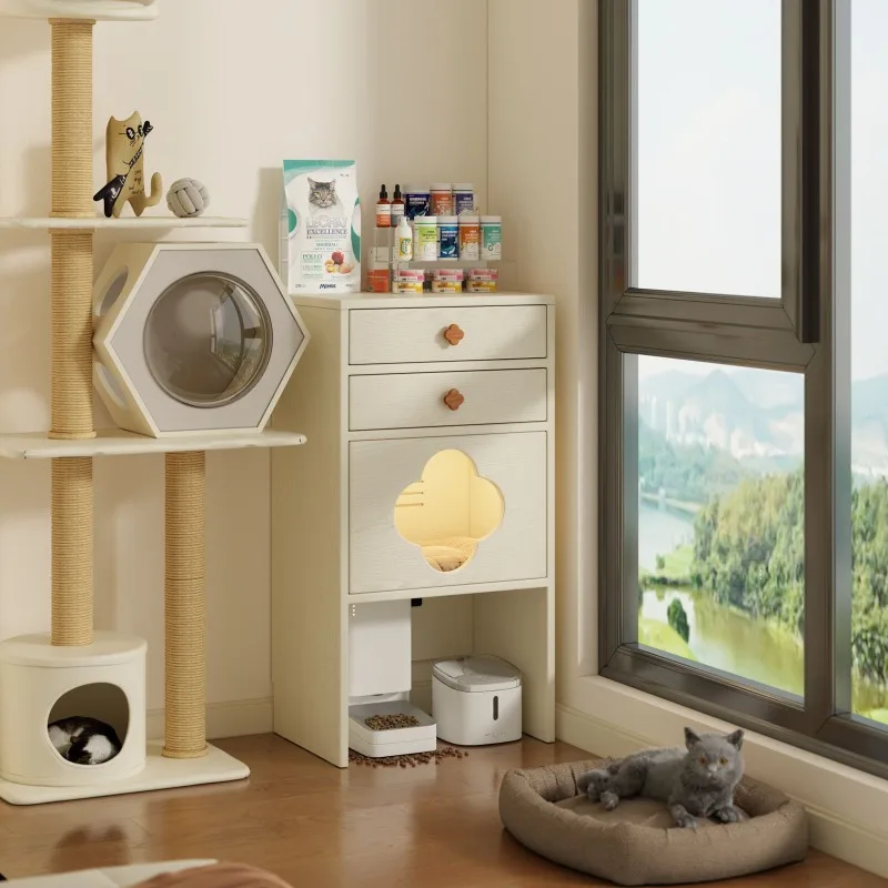 Solid wood cat nest locker small side cabinet pet corner cabinet storage cabinet sofa side small apartment household drawer