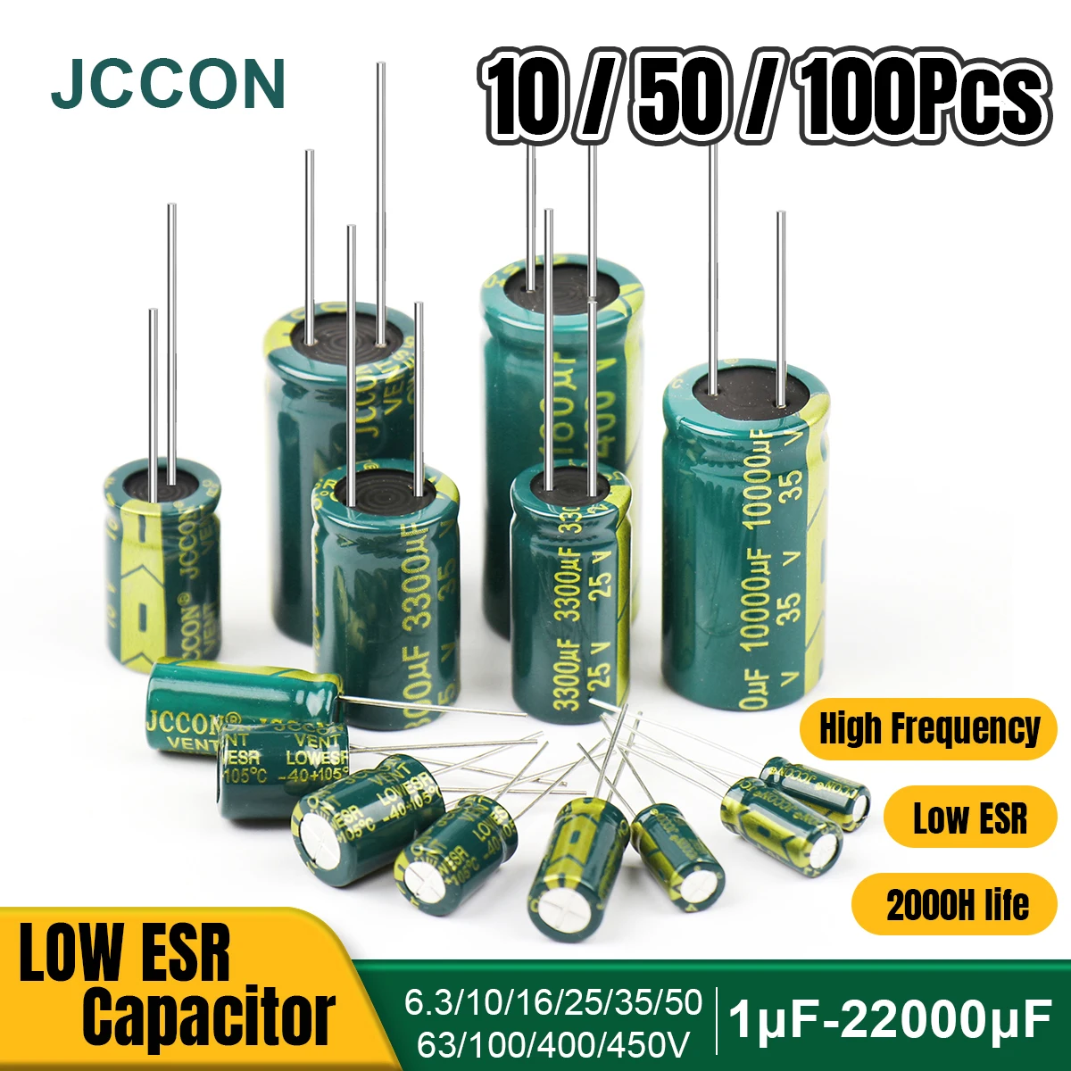 

Aluminum Electrolytic Capacitor 6.3V 10V 16V 25V 35V 50V 63V 100V 400V 450V High Frequency Low ESR Capacitors DIY 10/50/100Pcs