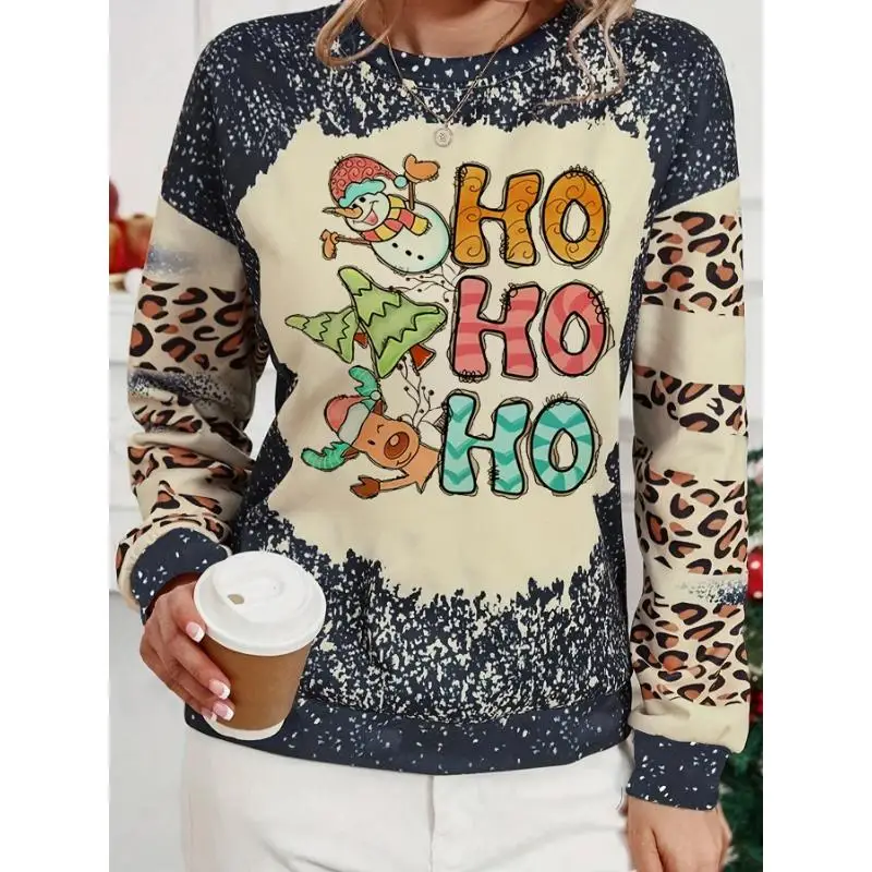 Heißer Verkauf Herbst und Winter plus Größe modische lässige Weihnachten Leoparden muster mikro elastische Kapuze Sweatshirt