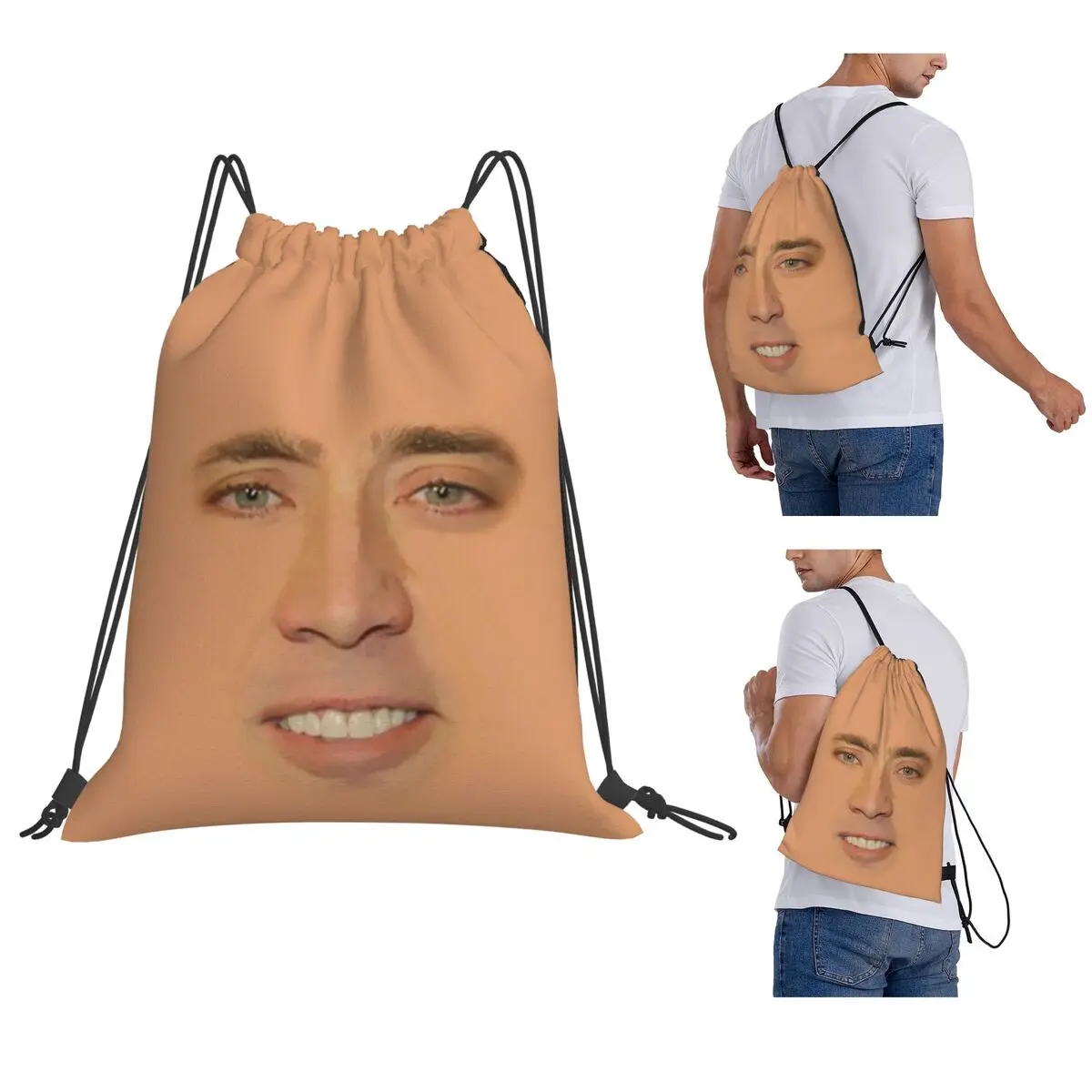 Nicolas Cage Full Face Backpacks Multi-function Drawstring Bundle Pocket Sports Bag Book Bags for Travel School