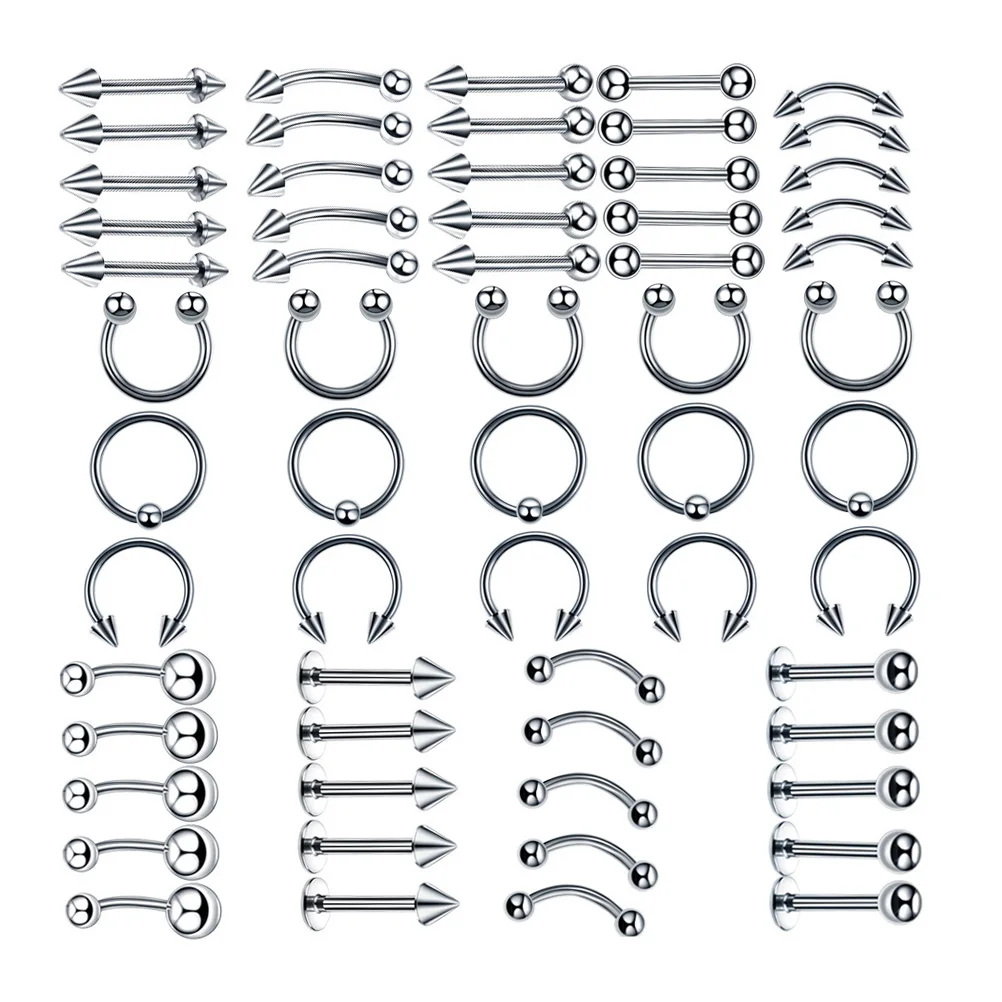 

60pcs Surface Stainless Steel Body Women Ring Jewelry Nose Piercing Stud Lip Nose Piercing Stud Ring for Women Men