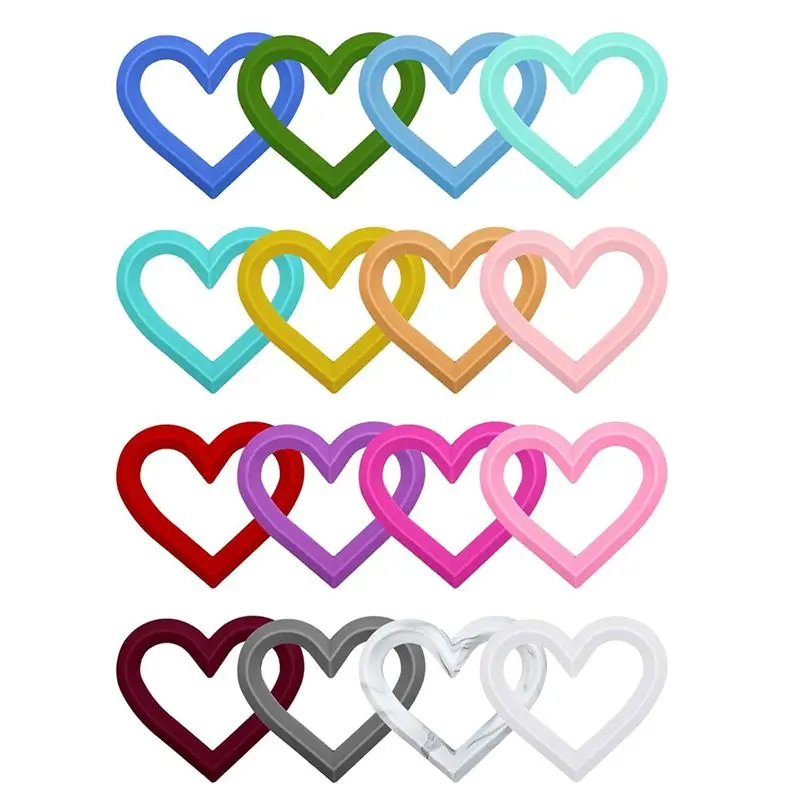 

16 Pcs Silicone Beadable Rings 65Mm Silicone Bead Ring Round Silicone Bead Loop With 2 Hole (Heart) Durable Easy Install-AA26