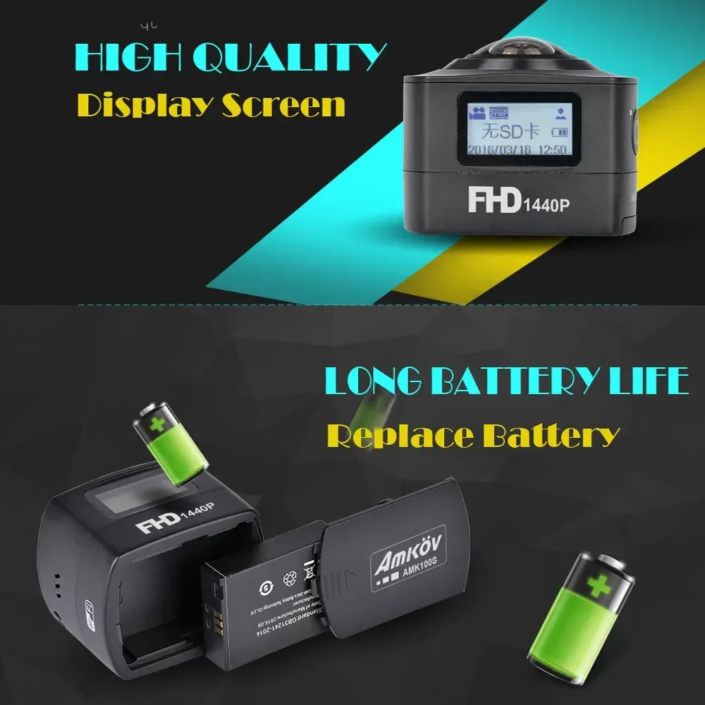 360 Degree Full Dimension WIFI Action Sports Camera Panoramic Video & Waterproof for Diving Climbing VR Compatible Portable Tool