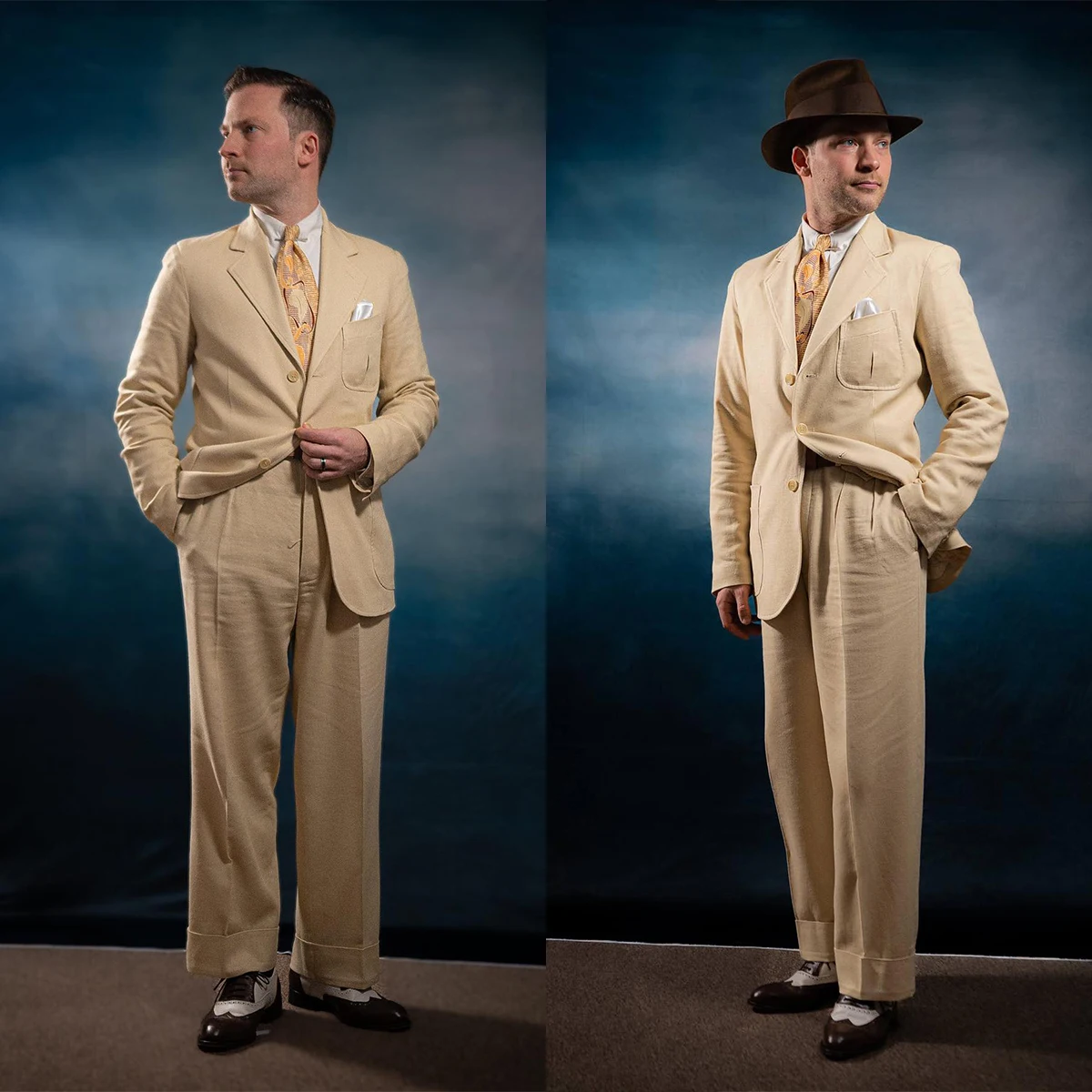 

Beige Men's Suit 2 Pieces Blazer Pants Single Breasted Peaked Lapel Business Linen Formal Wedding Groom Tailored Costume Homme