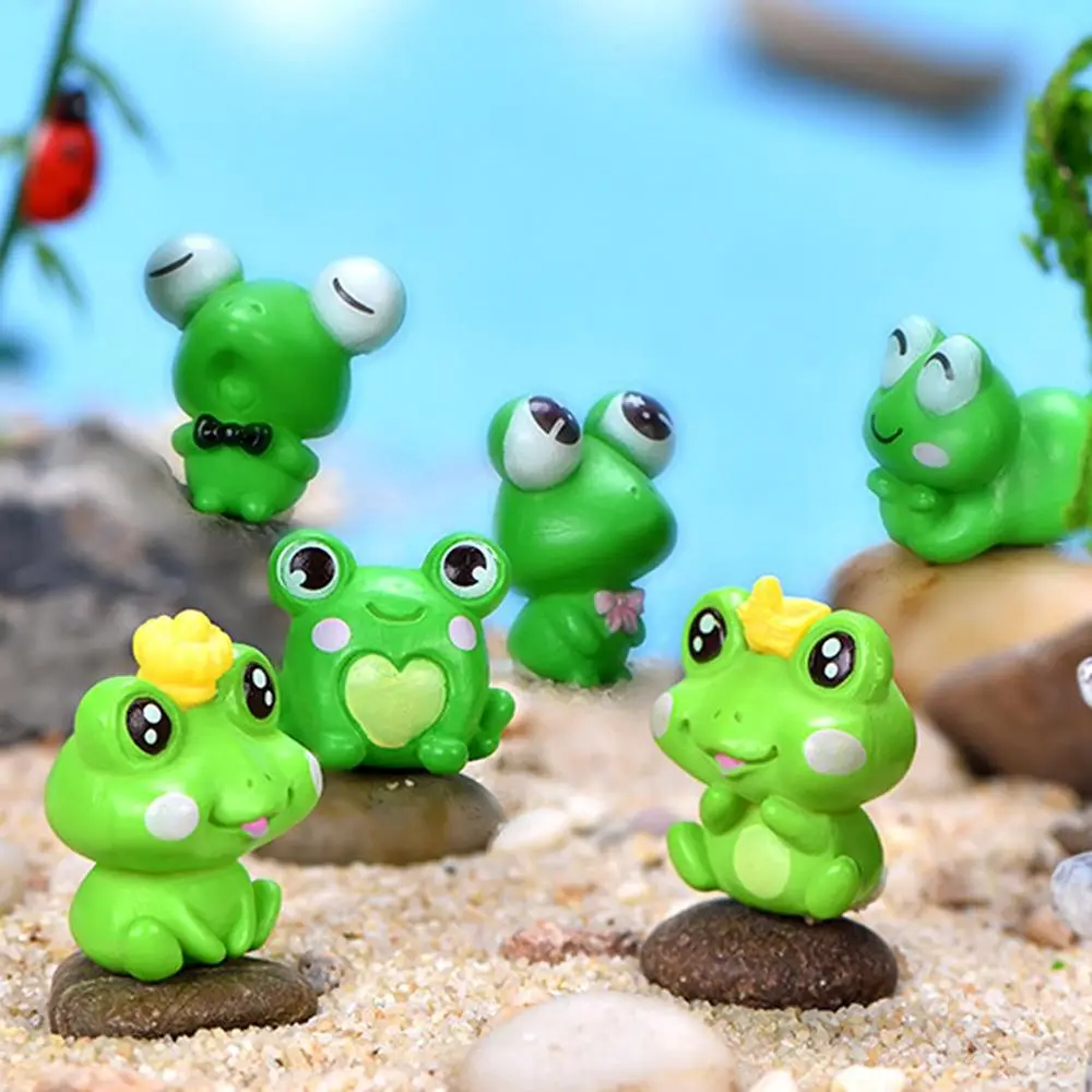 6pc Cute Frog Animal Miniature Fairy Garden Ornament DIY Glass Decor Small Stuff Figurine Statue Model Craft Home Decoration