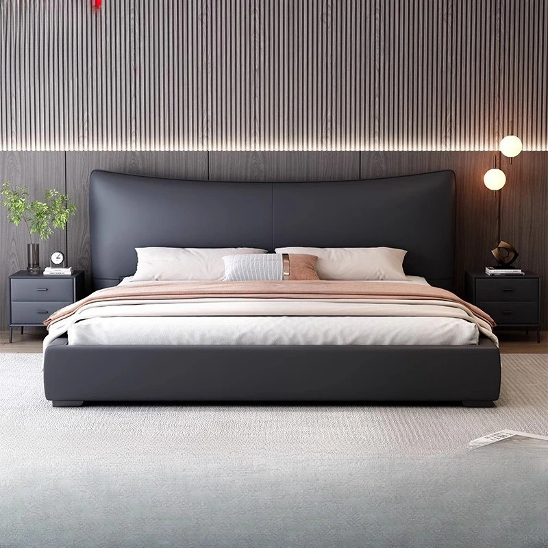 

Italian minimalist leather bed, modern minimalist light luxury wedding bed